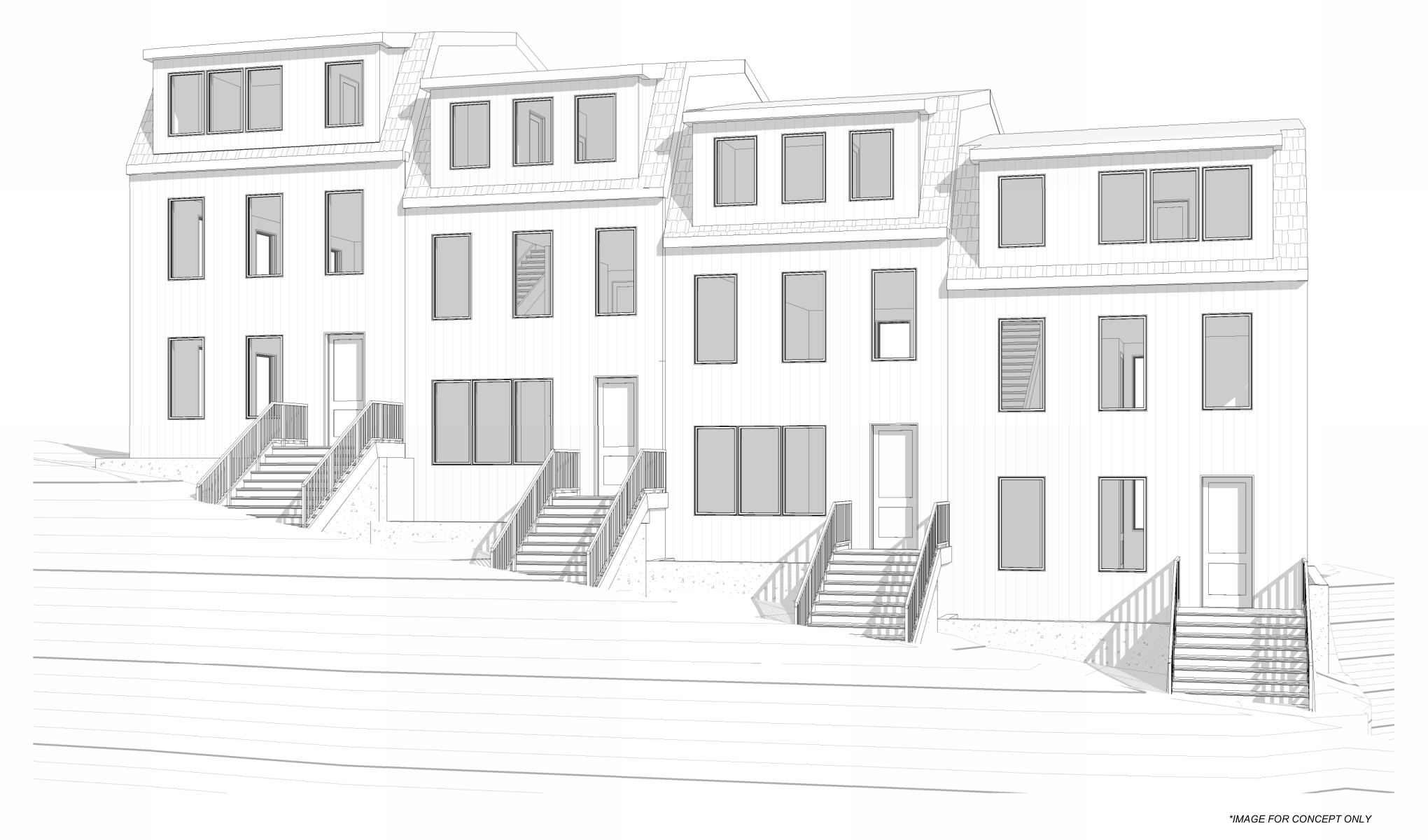Concept rendering of four attached duplex buildings along Ardary Street by Wildman Chalmers Design