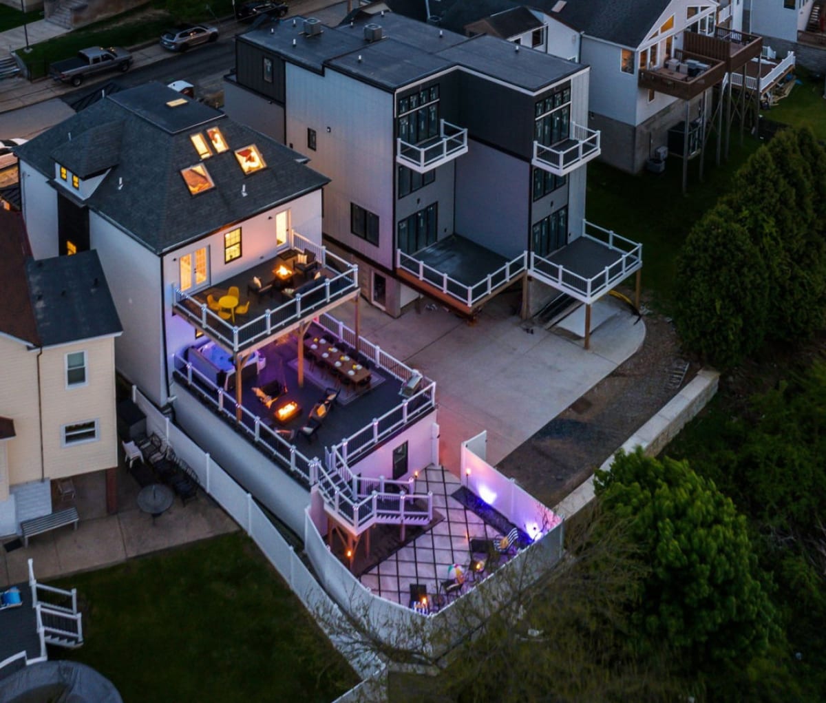 130 Prospect Street · Rear decks and the hillside setting